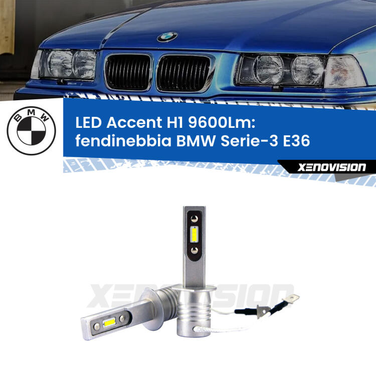 <strong>Kit LED Fendinebbia per BMW Serie-3</strong> E36 1990 - 1998.</strong> Coppia lampade <strong>H1</strong> senza ventola e ultracompatte per installazioni in fari senza spazi.