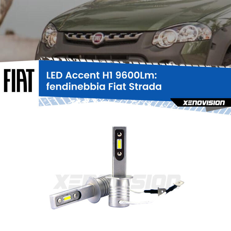 <strong>Kit LED Fendinebbia per Fiat Strada</strong>  1999 - 2021.</strong> Coppia lampade <strong>H1</strong> senza ventola e ultracompatte per installazioni in fari senza spazi.