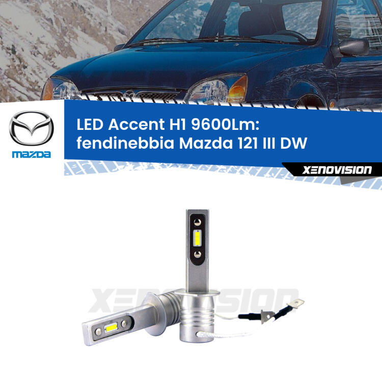 <strong>Kit LED Fendinebbia per Mazda 121 III</strong> DW 1996 - 2003.</strong> Coppia lampade <strong>H1</strong> senza ventola e ultracompatte per installazioni in fari senza spazi.