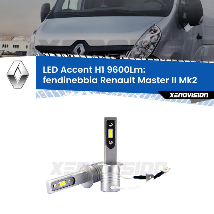 <strong>Kit LED Fendinebbia per Renault Master II</strong> Mk2 1998 - 2009.</strong> Coppia lampade <strong>H1</strong> senza ventola e ultracompatte per installazioni in fari senza spazi.