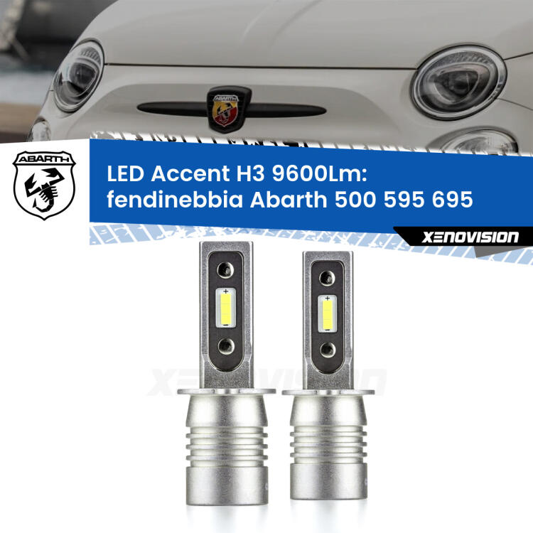 <strong>Kit LED Fendinebbia per Abarth 500 595 695</strong>  2008 - 2022.</strong> Coppia lampade <strong>H3</strong> senza ventola e ultracompatte per installazioni in fari senza spazi.