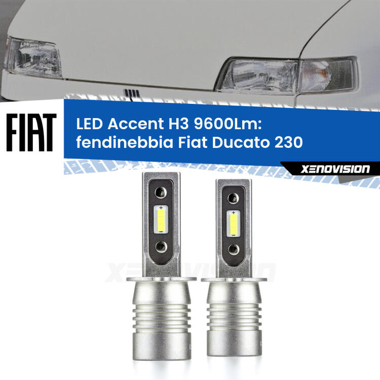 <strong>Kit LED Fendinebbia per Fiat Ducato</strong> 230 1994 - 2002.</strong> Coppia lampade <strong>H3</strong> senza ventola e ultracompatte per installazioni in fari senza spazi.