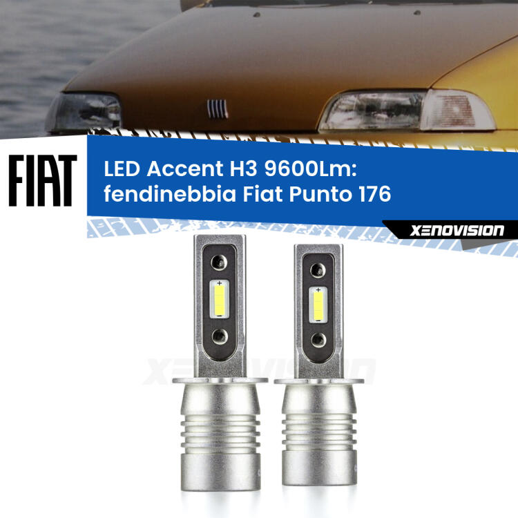 <strong>Kit LED Fendinebbia per Fiat Punto</strong> 176 1993 - 1999.</strong> Coppia lampade <strong>H3</strong> senza ventola e ultracompatte per installazioni in fari senza spazi.