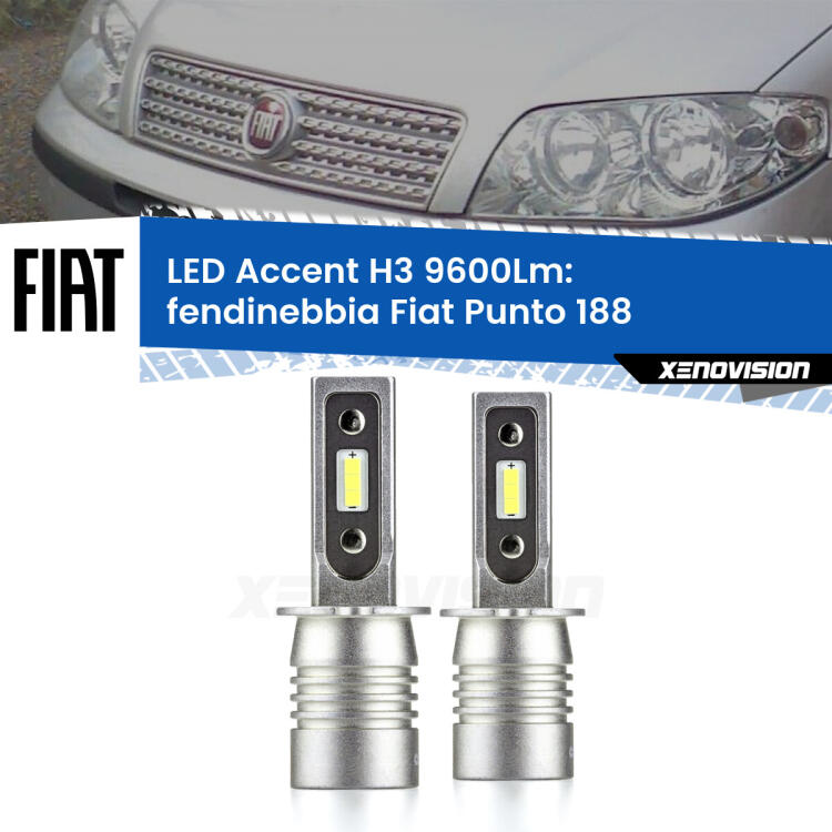 <strong>Kit LED Fendinebbia per Fiat Punto</strong> 188 1999 - 2010.</strong> Coppia lampade <strong>H3</strong> senza ventola e ultracompatte per installazioni in fari senza spazi.