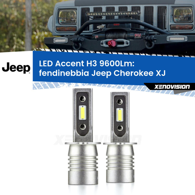 <strong>Kit LED Fendinebbia per Jeep Cherokee</strong> XJ 1984 - 2001.</strong> Coppia lampade <strong>H3</strong> senza ventola e ultracompatte per installazioni in fari senza spazi.