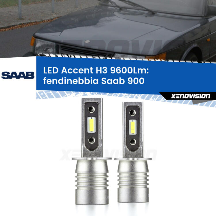 <strong>Kit LED Fendinebbia per Saab 900</strong>  1993 - 1998.</strong> Coppia lampade <strong>H3</strong> senza ventola e ultracompatte per installazioni in fari senza spazi.