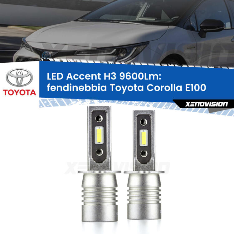 <strong>Kit LED Fendinebbia per Toyota Corolla</strong> E100 1992 - 1997.</strong> Coppia lampade <strong>H3</strong> senza ventola e ultracompatte per installazioni in fari senza spazi.
