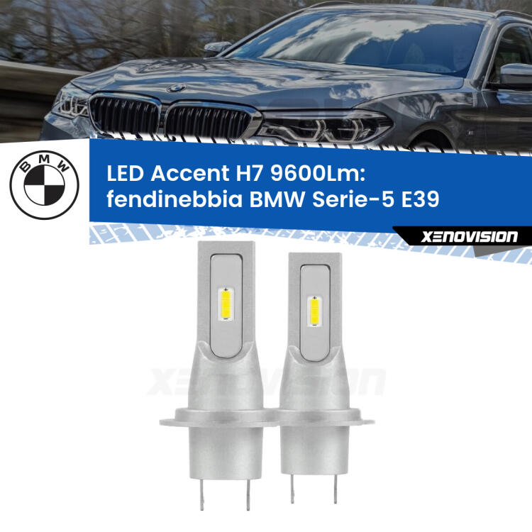 <strong>Kit LED Fendinebbia per BMW Serie-5</strong> E39 1996 - 2000.</strong> Coppia lampade <strong>H7</strong> senza ventola e ultracompatte per installazioni in fari senza spazi.
