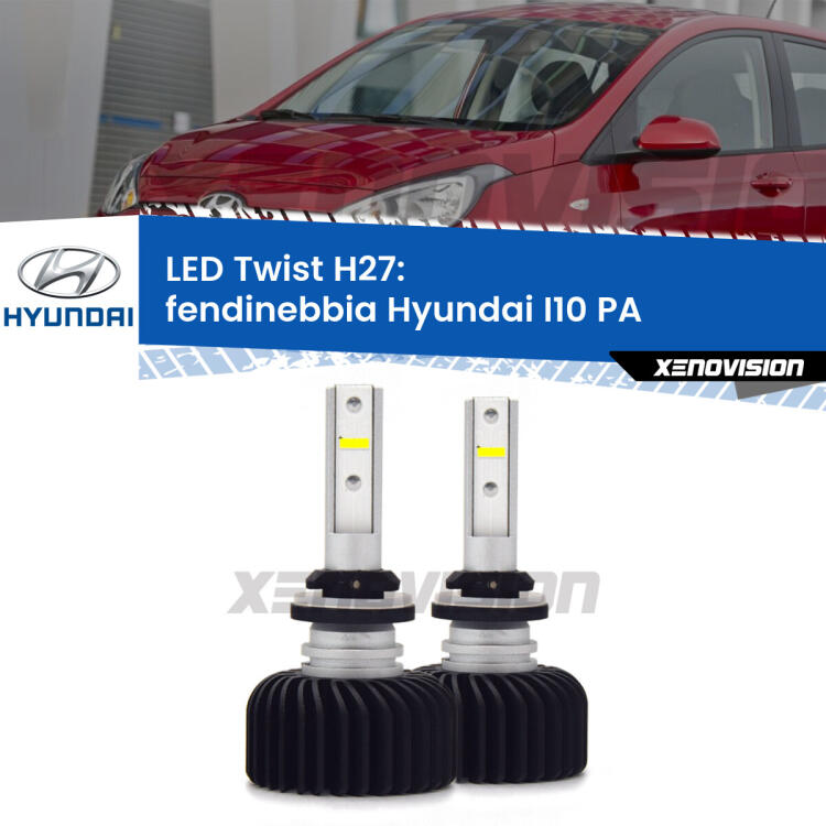 <strong>Kit fendinebbia LED</strong> H27 per <strong>Hyundai I10</strong> PA 2007 - 2017. Compatte, impermeabili, senza ventola: praticamente indistruttibili. Top Quality.