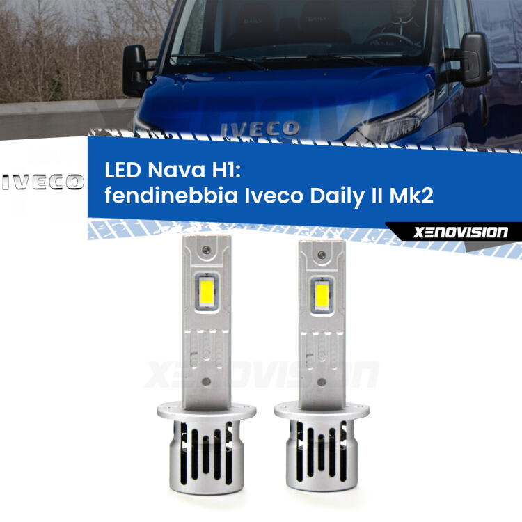 <strong>Fendinebbia LED no-spie per Iveco Daily II</strong> Mk2 2006 - 2011. Coppia lampade <strong> H1</strong> modello Nava canbus, raffreddate a ventola.