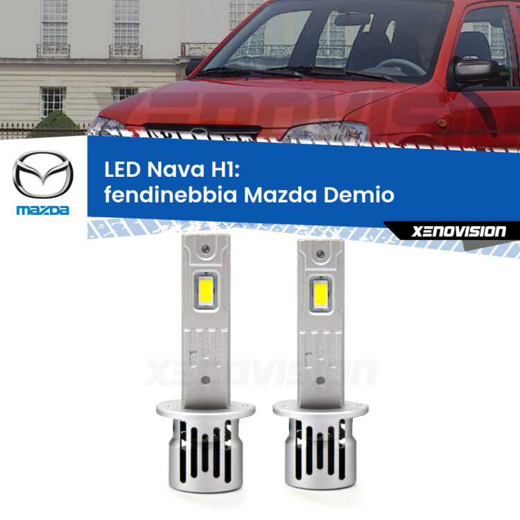 <strong>Fendinebbia LED no-spie per Mazda Demio</strong>  1998 - 2003. Coppia lampade <strong> H1</strong> modello Nava canbus, raffreddate a ventola.