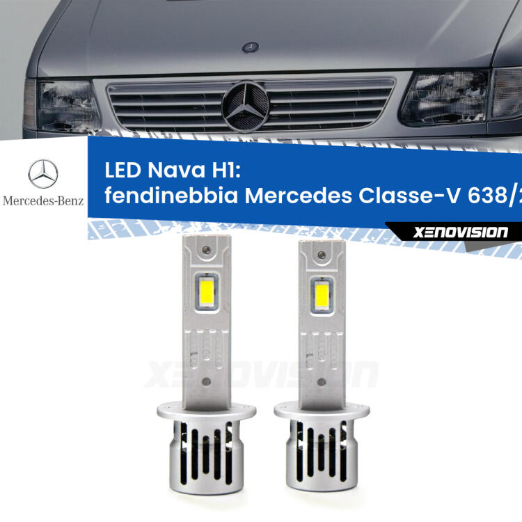 <strong>Fendinebbia LED no-spie per Mercedes Classe-V</strong> 638/2 1996 - 2003. Coppia lampade <strong> H1</strong> modello Nava canbus, raffreddate a ventola.