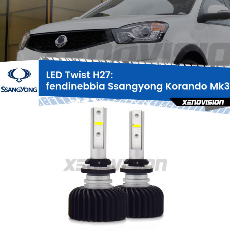 <strong>Kit fendinebbia LED</strong> H27 per <strong>Ssangyong Korando</strong> Mk3 2010 - 2012. Compatte, impermeabili, senza ventola: praticamente indistruttibili. Top Quality.