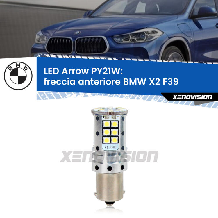 <strong>Freccia Anteriore LED no-spie per BMW X2</strong> F39 2017 in poi. Lampada <strong>PY21W</strong> modello top di gamma Arrow.