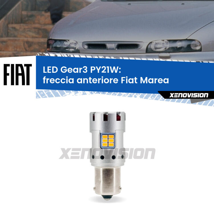 <strong>Freccia Anteriore LED no-spie per Fiat Marea</strong>  1996 - 2002. Lampada <strong>PY21W</strong> modello Gear3 no Hyperflash, raffreddata a ventola.