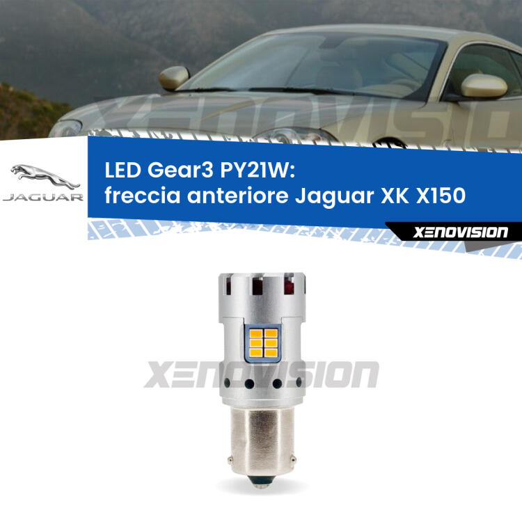 <strong>Freccia Anteriore LED no-spie per Jaguar XK</strong> X150 2006 - 2014. Lampada <strong>PY21W</strong> modello Gear3 no Hyperflash, raffreddata a ventola.