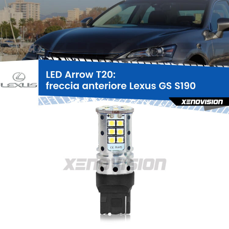 <strong>Freccia Anteriore LED no-spie per Lexus GS</strong> S190 2005 - 2011. Lampada <strong>T20</strong> no Hyperflash modello Arrow.