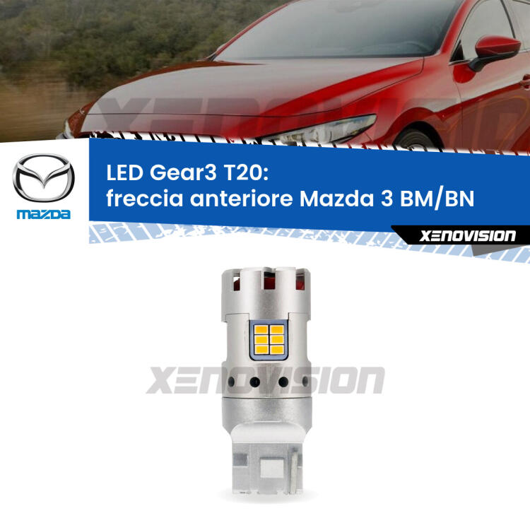 <strong>Freccia Anteriore LED no-spie per Mazda 3</strong> BM/BN 2013 - 2018. Lampada <strong>T20</strong> modello Gear3 no Hyperflash, raffreddata a ventola.