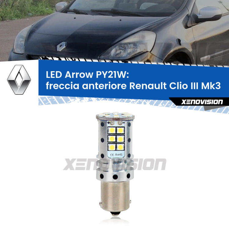 <strong>Freccia Anteriore LED no-spie per Renault Clio III</strong>  2005 - 2011. Lampada <strong>PY21W</strong> modello top di gamma Arrow.