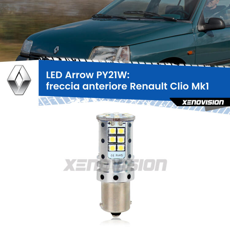 <strong>Freccia Anteriore LED no-spie per Renault Clio</strong> Mk1 faro bianco. Lampada <strong>PY21W</strong> modello top di gamma Arrow.
