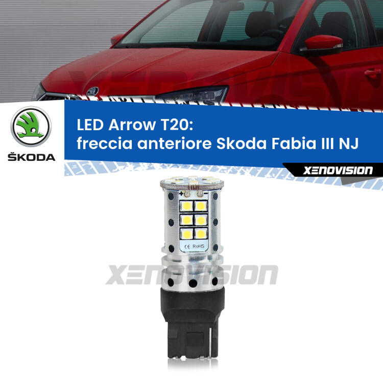 <strong>Freccia Anteriore LED no-spie per Skoda Fabia III</strong> NJ a parabola doppia. Lampada <strong>T20</strong> no Hyperflash modello Arrow.