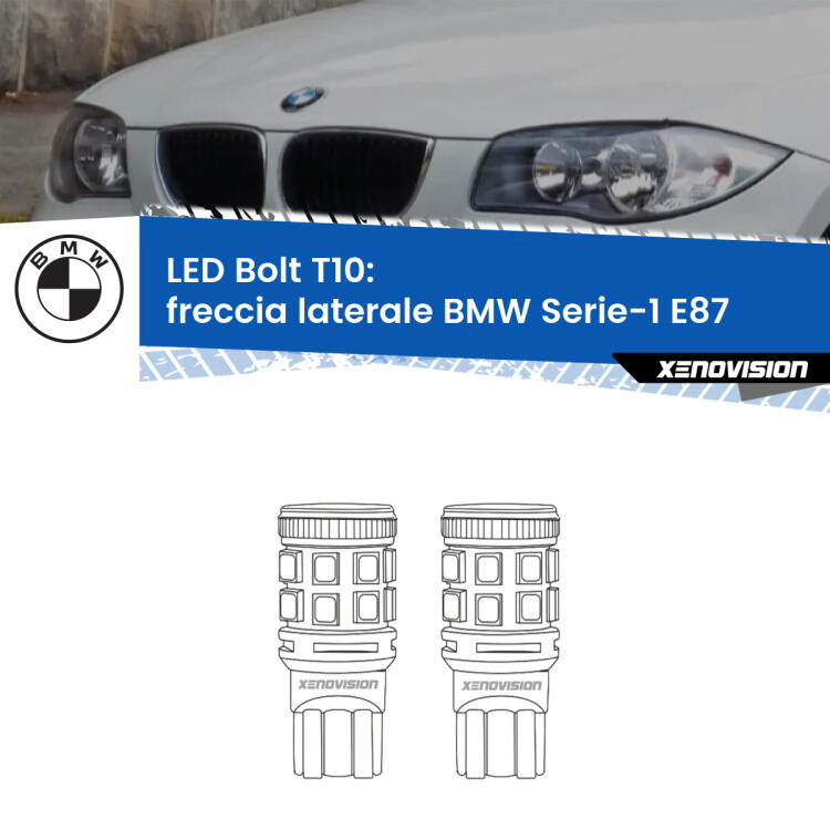 <strong>Freccia laterale LED per BMW Serie-1</strong> E87 2003 - 2012. Coppia lampade <strong>T10</strong> modello Bolt canbus.