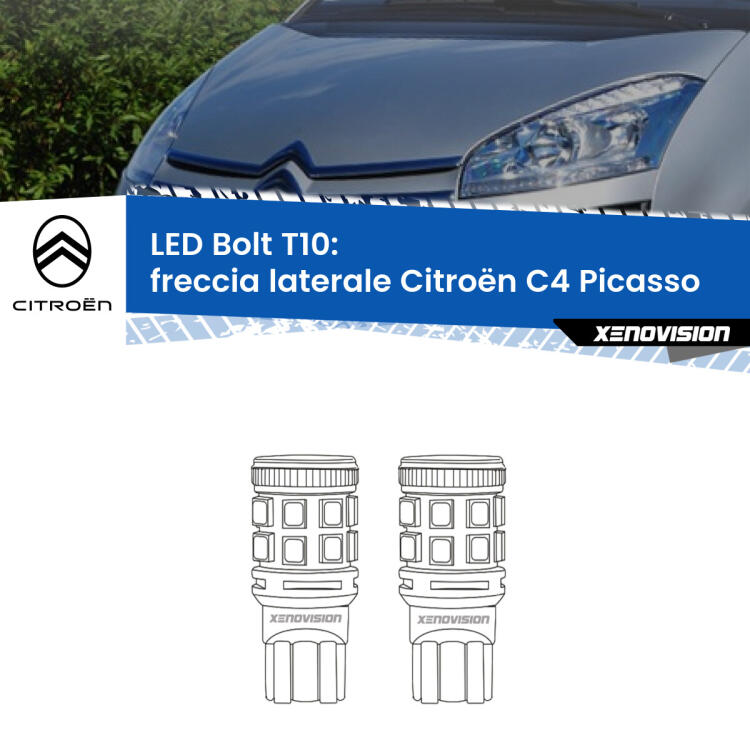 <strong>Freccia laterale LED per Citroën C4 Picasso</strong>  2006 - 2013. Coppia lampade <strong>T10</strong> modello Bolt canbus.