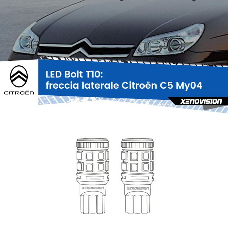 <strong>Freccia laterale LED per Citroën C5</strong> My04 2004 - 2008. Coppia lampade <strong>T10</strong> modello Bolt canbus.