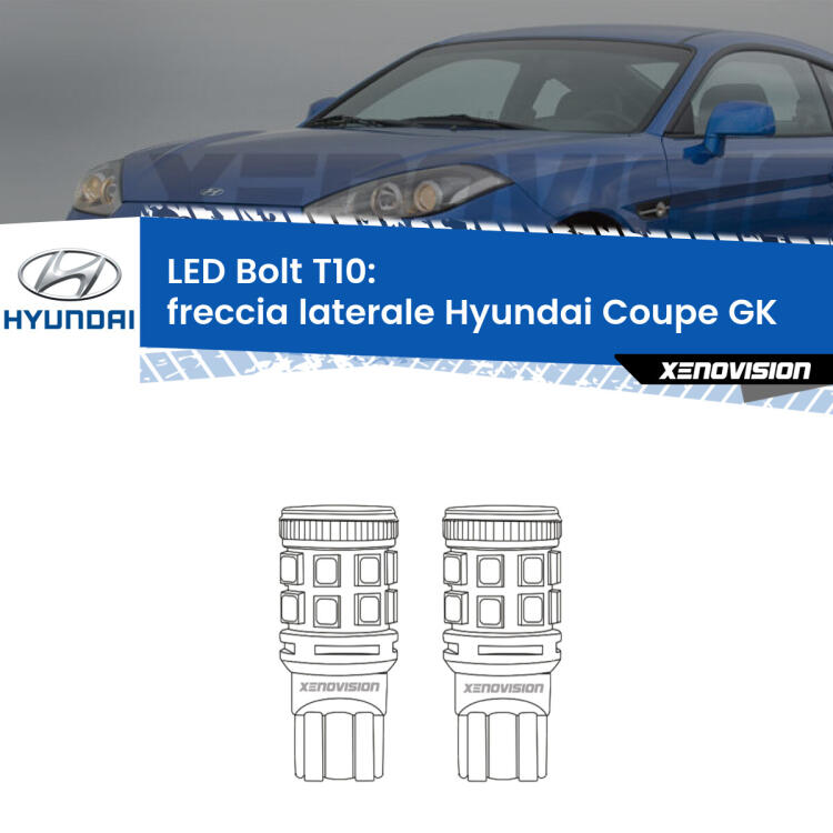 <strong>Freccia laterale LED per Hyundai Coupe</strong> GK prima serie. Coppia lampade <strong>T10</strong> modello Bolt canbus.