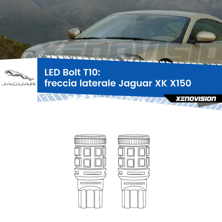 <strong>Freccia laterale LED per Jaguar XK</strong> X150 2006 - 2014. Coppia lampade <strong>T10</strong> modello Bolt canbus.