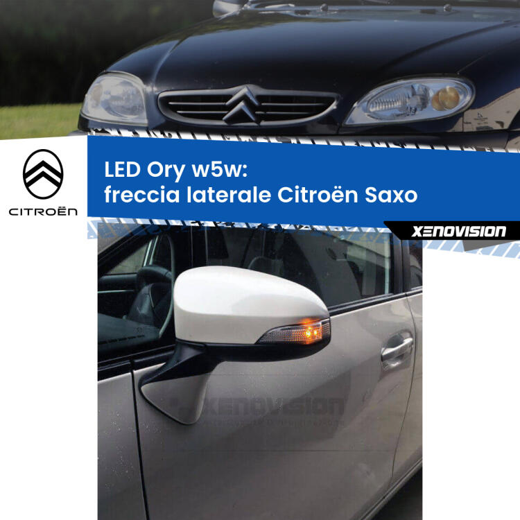 <strong>LED freccia laterale w5w per Citroën Saxo</strong>  faro giallo. Una lampadina <strong>w5w</strong> canbus luce arancio modello Ory Xenovision.