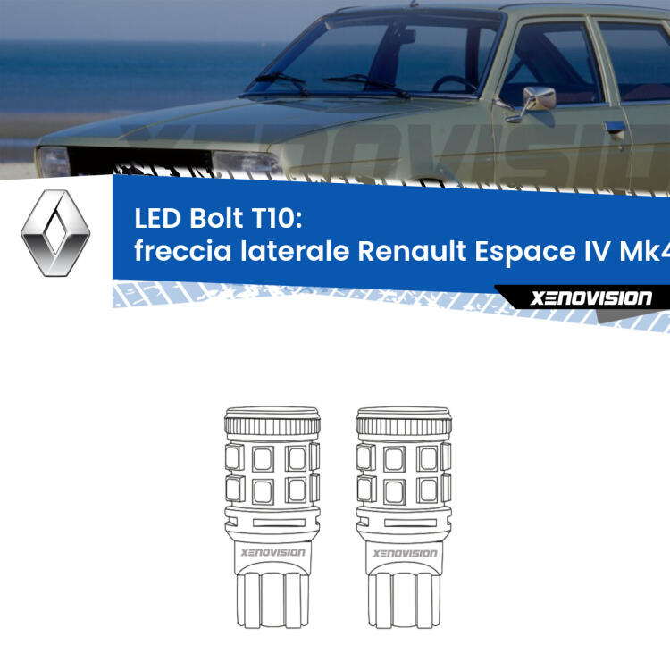 <strong>Freccia laterale LED per Renault Espace IV</strong> Mk4 2002 - 2015. Coppia lampade <strong>T10</strong> modello Bolt canbus.
