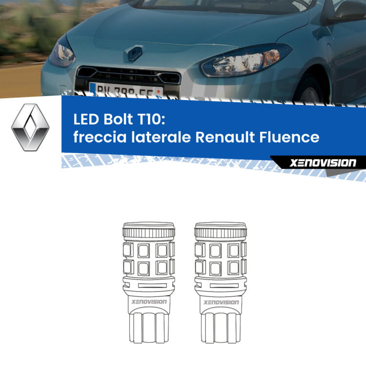 <strong>Freccia laterale LED per Renault Fluence</strong>  2010 - 2015. Coppia lampade <strong>T10</strong> modello Bolt canbus.