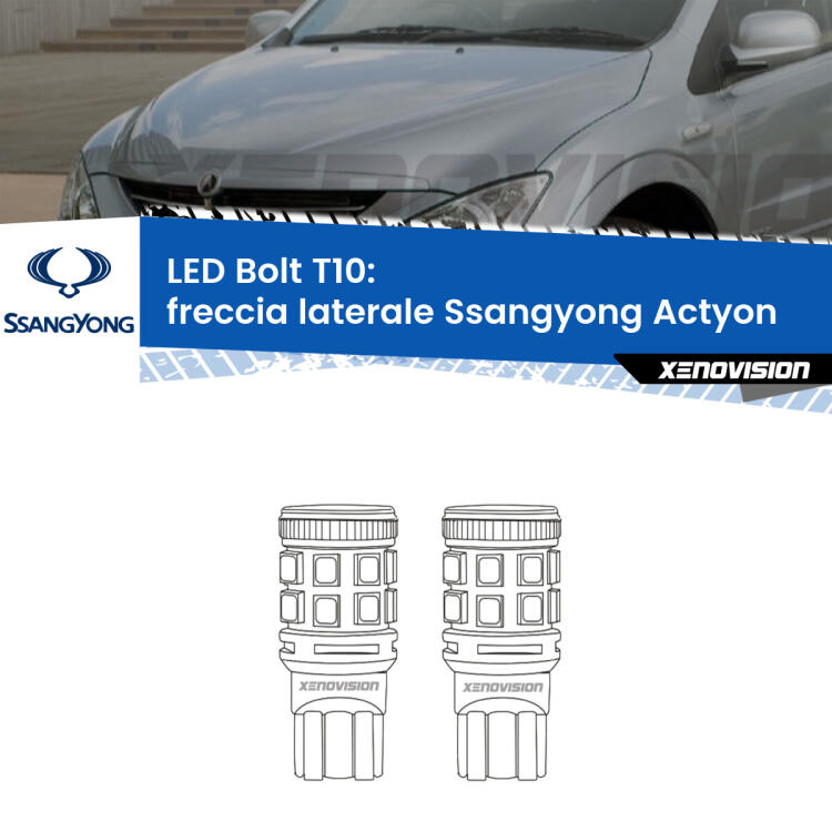<strong>Freccia laterale LED per Ssangyong Actyon</strong>  2006 - 2017. Coppia lampade <strong>T10</strong> modello Bolt canbus.