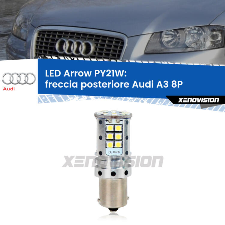 <strong>Freccia posteriore LED no-spie per Audi A3</strong> 8P 2003 - 2012. Lampada <strong>PY21W</strong> modello top di gamma Arrow.