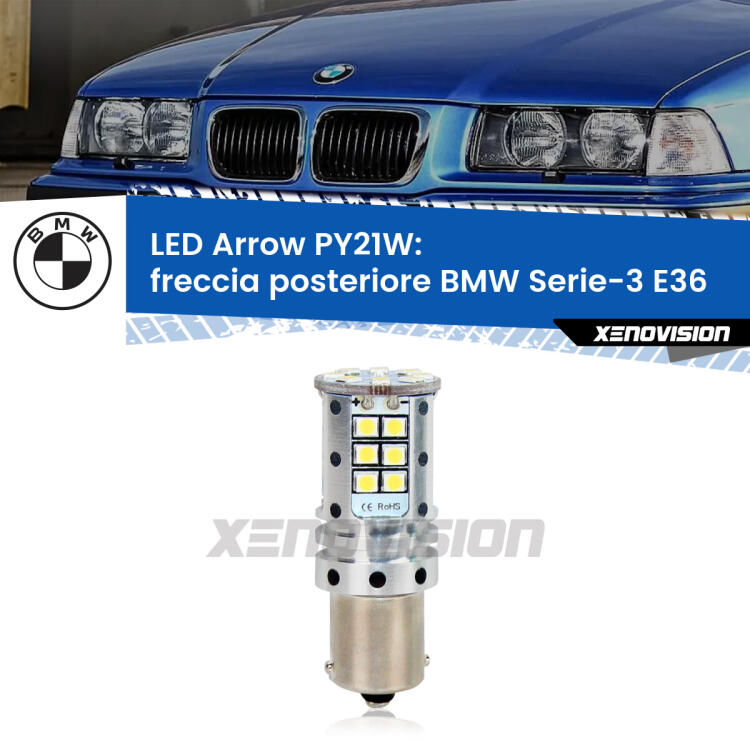 <strong>Freccia posteriore LED no-spie per BMW Serie-3</strong> E36 faro bianco. Lampada <strong>PY21W</strong> modello top di gamma Arrow.
