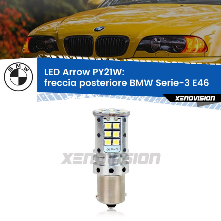 <strong>Freccia posteriore LED no-spie per BMW Serie-3</strong> E46 faro bianco. Lampada <strong>PY21W</strong> modello top di gamma Arrow.