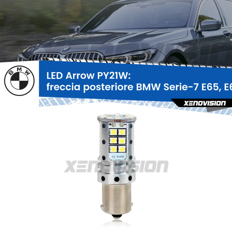 <strong>Freccia posteriore LED no-spie per BMW Serie-7</strong> E65, E66, E67 faro bianco. Lampada <strong>PY21W</strong> modello top di gamma Arrow.