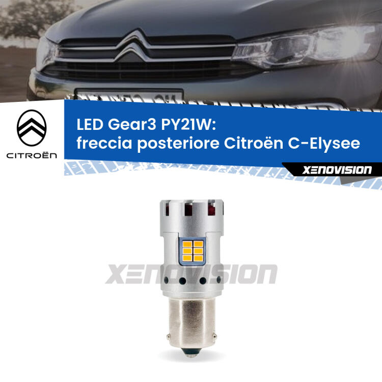<strong>Freccia posteriore LED no-spie per Citroën C-Elysee</strong>  2012 in poi. Lampada <strong>PY21W</strong> modello Gear3 no Hyperflash, raffreddata a ventola.