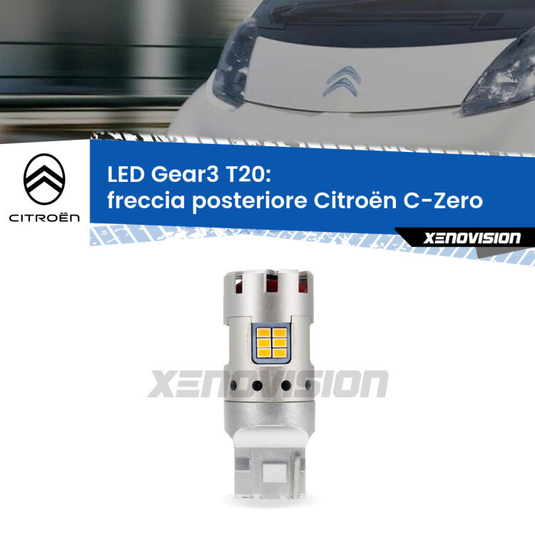 <strong>Freccia posteriore LED no-spie per Citroën C-Zero</strong>  2010 - 2019. Lampada <strong>T20</strong> modello Gear3 no Hyperflash, raffreddata a ventola.