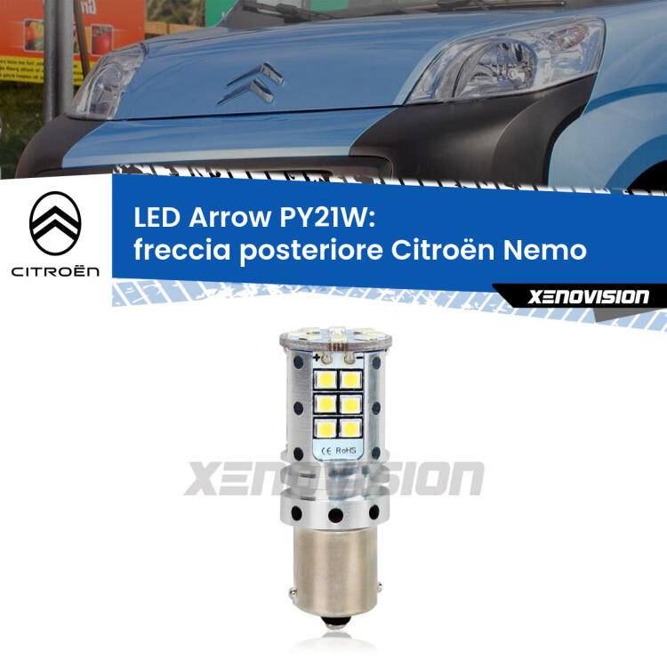 <strong>Freccia posteriore LED no-spie per Citroën Nemo</strong>  2008 in poi. Lampada <strong>PY21W</strong> modello top di gamma Arrow.