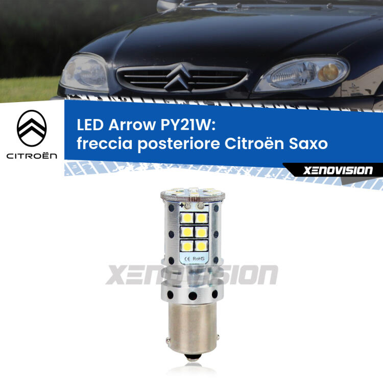 <strong>Freccia posteriore LED no-spie per Citroën Saxo</strong>  1996 - 2004. Lampada <strong>PY21W</strong> modello top di gamma Arrow.