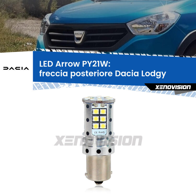 <strong>Freccia posteriore LED no-spie per Dacia Lodgy</strong>  2012 in poi. Lampada <strong>PY21W</strong> modello top di gamma Arrow.