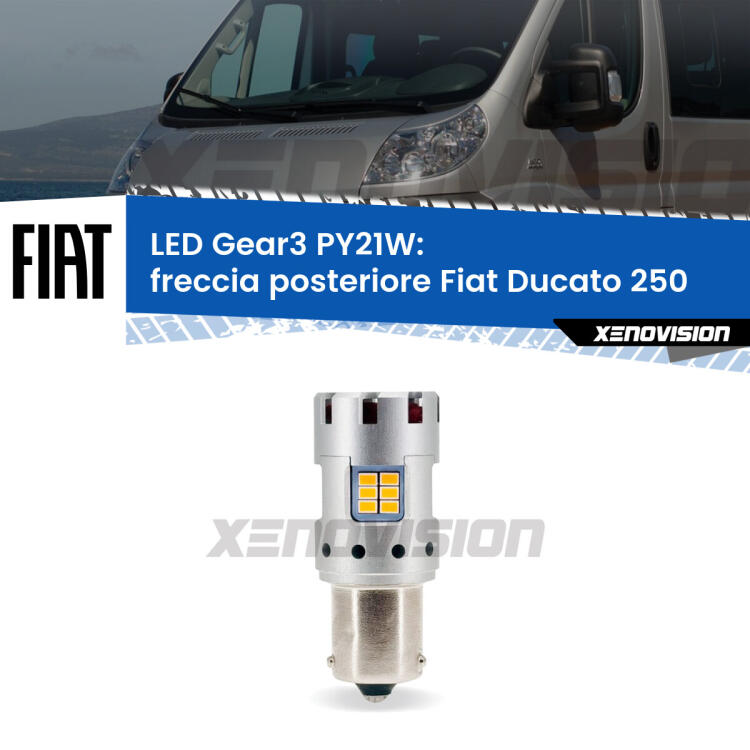 <strong>Freccia posteriore LED no-spie per Fiat Ducato</strong> 250 2006 - 2018. Lampada <strong>PY21W</strong> modello Gear3 no Hyperflash, raffreddata a ventola.