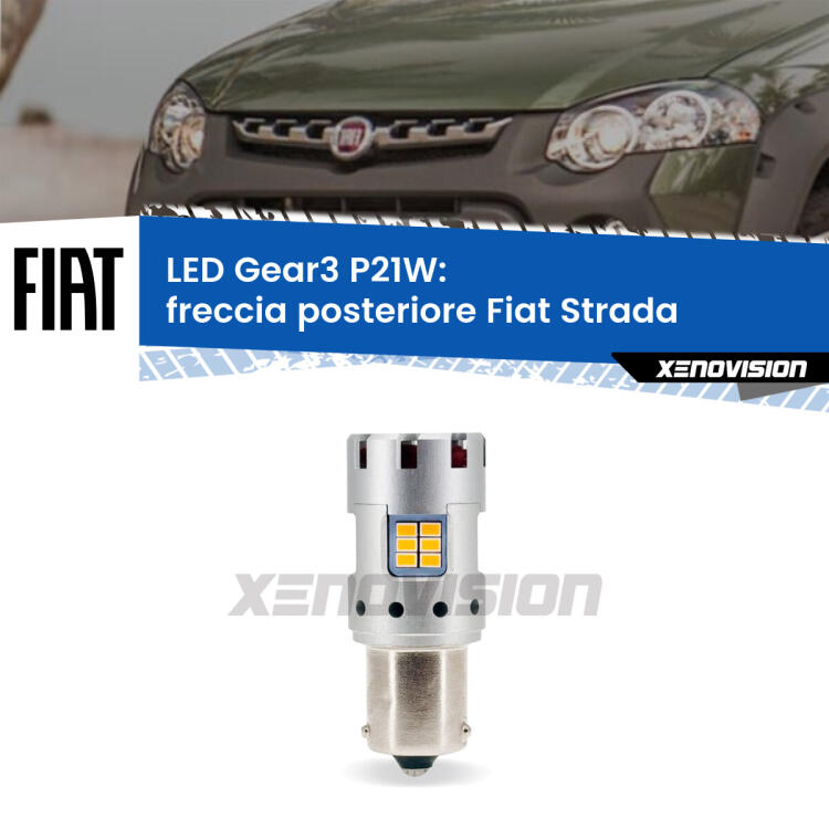 <strong>Freccia posteriore LED no-spie per Fiat Strada</strong>  faro giallo. Lampada <strong>P21W</strong> modello Gear3 no Hyperflash, raffreddata a ventola.