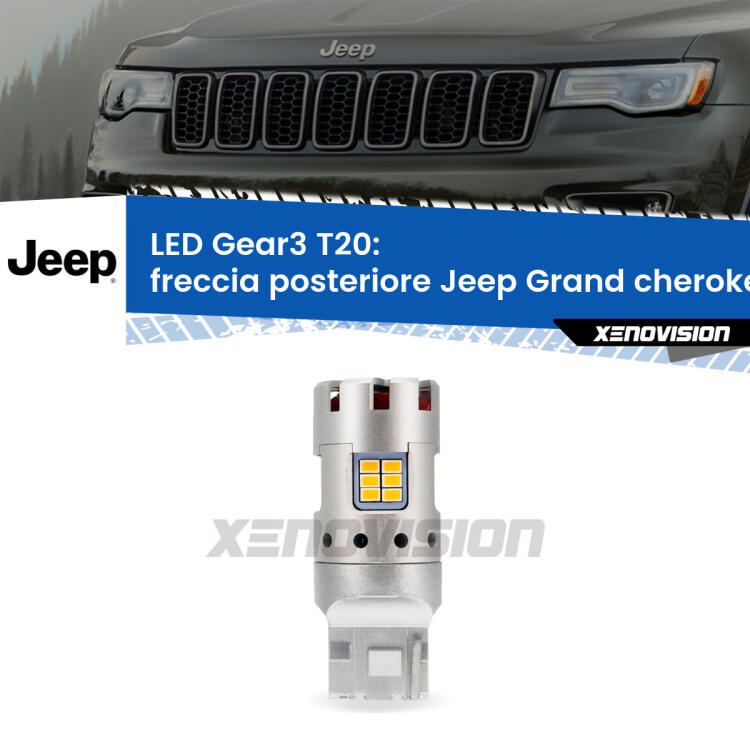 <strong>Freccia posteriore LED no-spie per Jeep Grand cherokee IV</strong> WK2 2011 - 2020. Lampada <strong>T20</strong> modello Gear3 no Hyperflash, raffreddata a ventola.