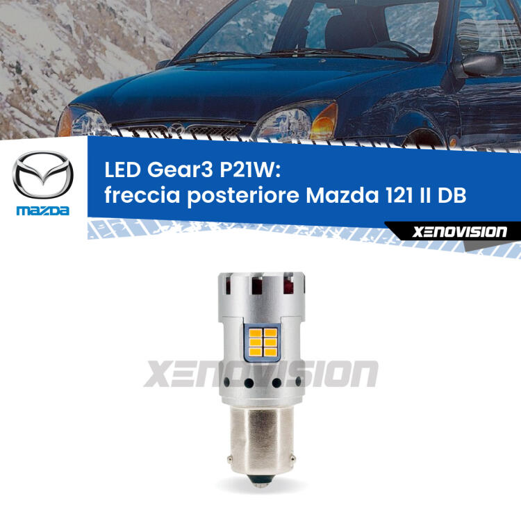 <strong>Freccia posteriore LED no-spie per Mazda 121 II</strong> DB 1990 - 1996. Lampada <strong>P21W</strong> modello Gear3 no Hyperflash, raffreddata a ventola.
