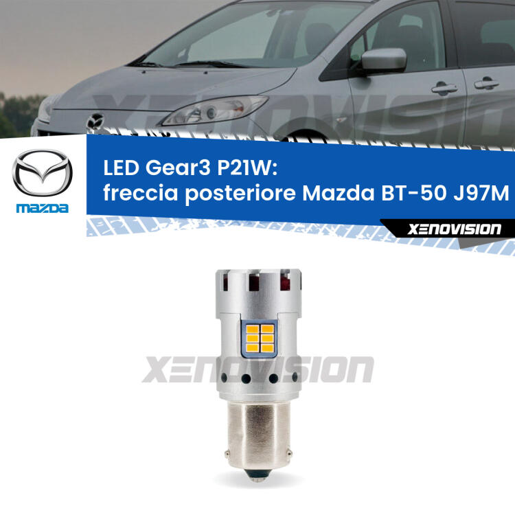 <strong>Freccia posteriore LED no-spie per Mazda BT-50</strong> J97M 2006 - 2010. Lampada <strong>P21W</strong> modello Gear3 no Hyperflash, raffreddata a ventola.