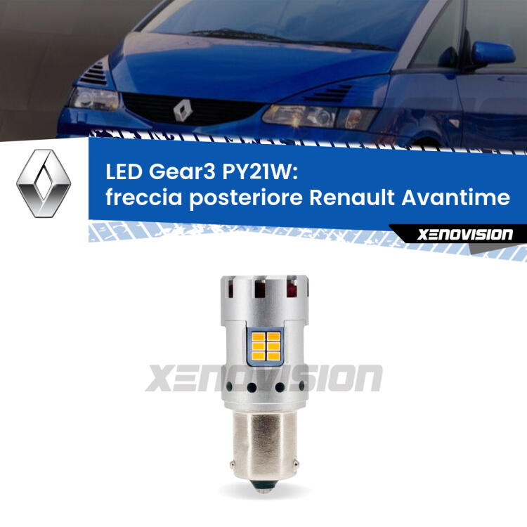 <strong>Freccia posteriore LED no-spie per Renault Avantime</strong>  2001 - 2003. Lampada <strong>PY21W</strong> modello Gear3 no Hyperflash, raffreddata a ventola.