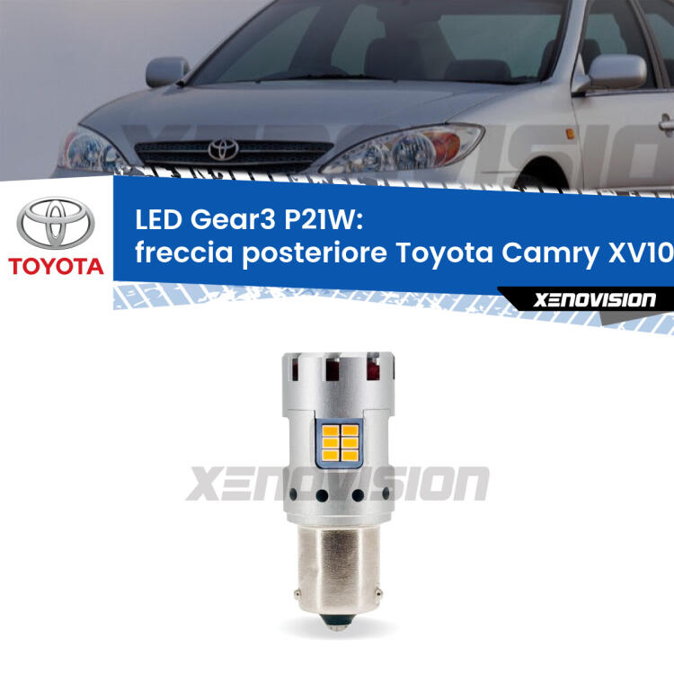 <strong>Freccia posteriore LED no-spie per Toyota Camry</strong> XV10 1991 - 1996. Lampada <strong>P21W</strong> modello Gear3 no Hyperflash, raffreddata a ventola.